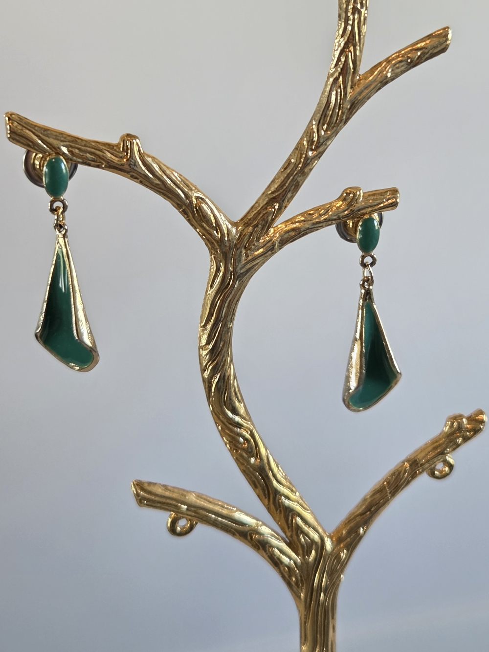 Green Teardrop Enamel Drop Earrings - Women Jewelry